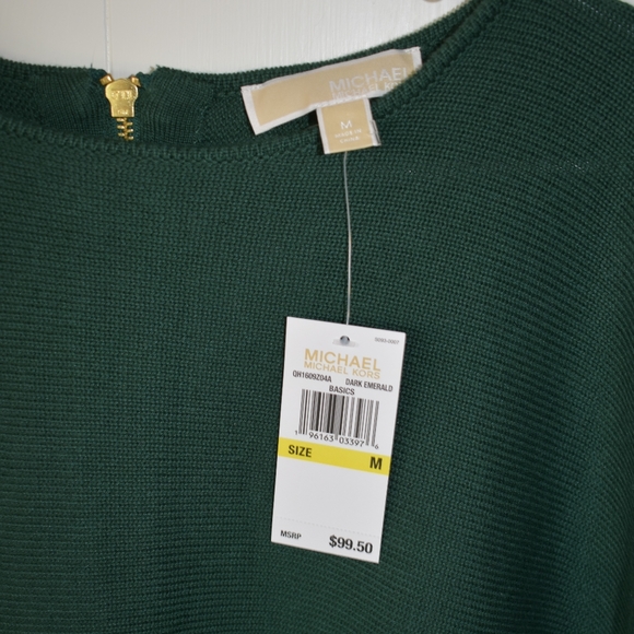 NWT Michael Kors sweater long sleeve scoop neck slight hi lo hem green gold zip - Picture 2 of 5